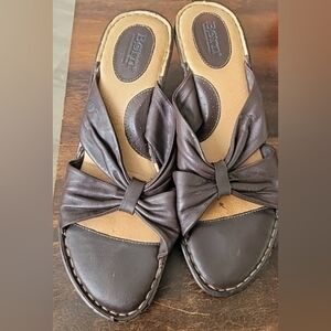 Born Clog Sandals Wedge  Heel  Brown Ruched Leather US 10 / 42